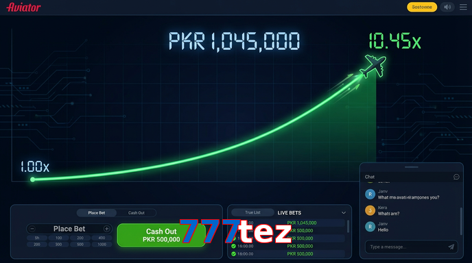 Main screen of 777Tez aviator page for PK players